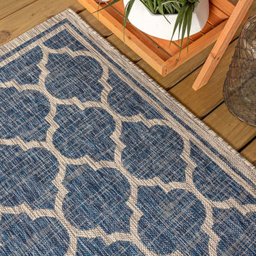 Trebol Moroccan Trellis Textured Weave Indoor/outdoor Round Rug